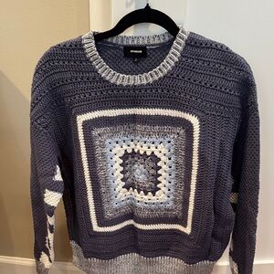 Monrow Charcoal and Ivory Crochet Sweater
